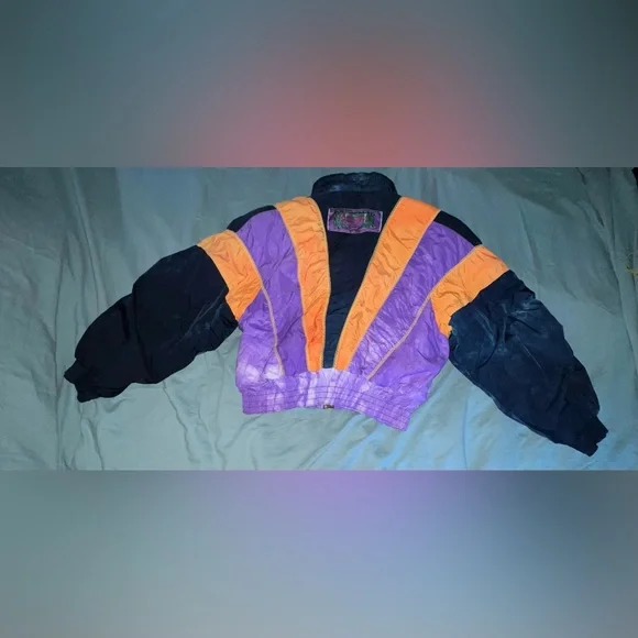 Vintage Dress the Bone Tie Dye Leopard Purple and Orange Quilted Ski Jac… - Picture 13 of 14